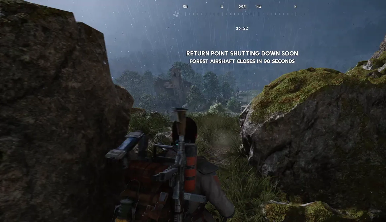 ARC Raiders The Blue Gate Forest Airshaft shutdown warning reading CLOSES IN 90 SECONDS, with a raid timer of 16:22.