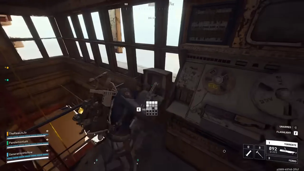 ARC Raiders Spaceport Launch Tower interior container with a native Search prompt during the recorded event