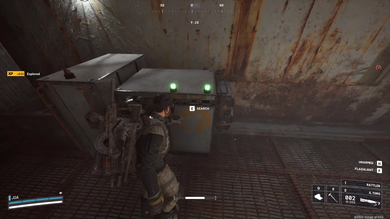 ARC Raiders Dam Battlegrounds Field Depot right-hand cabinet displaying Search after a Field Crate delivery.