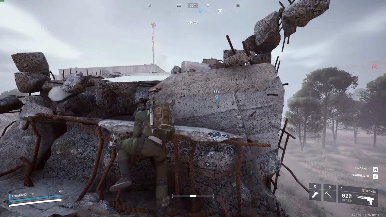 ARC Raiders Spaceport broken wall and sloping concrete at Bilguun's Hideout beside Container Storage.