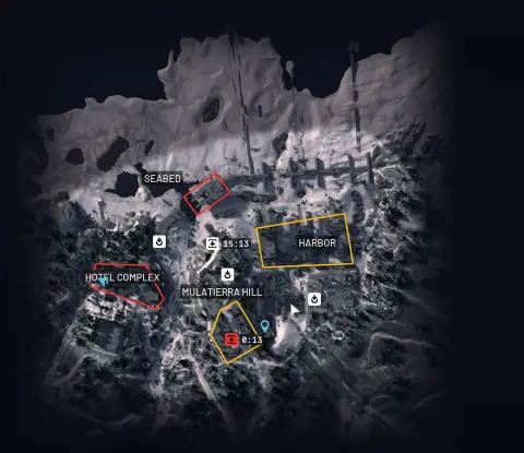 ARC Raiders Riven Tides complete native map overview with the coast, hotel, harbor, Mulatierra Hill and three distinct Raider Hatch areas
