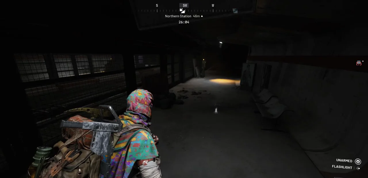 ARC Raiders Buried City underground approach with Northern Station 46 m on the native compass