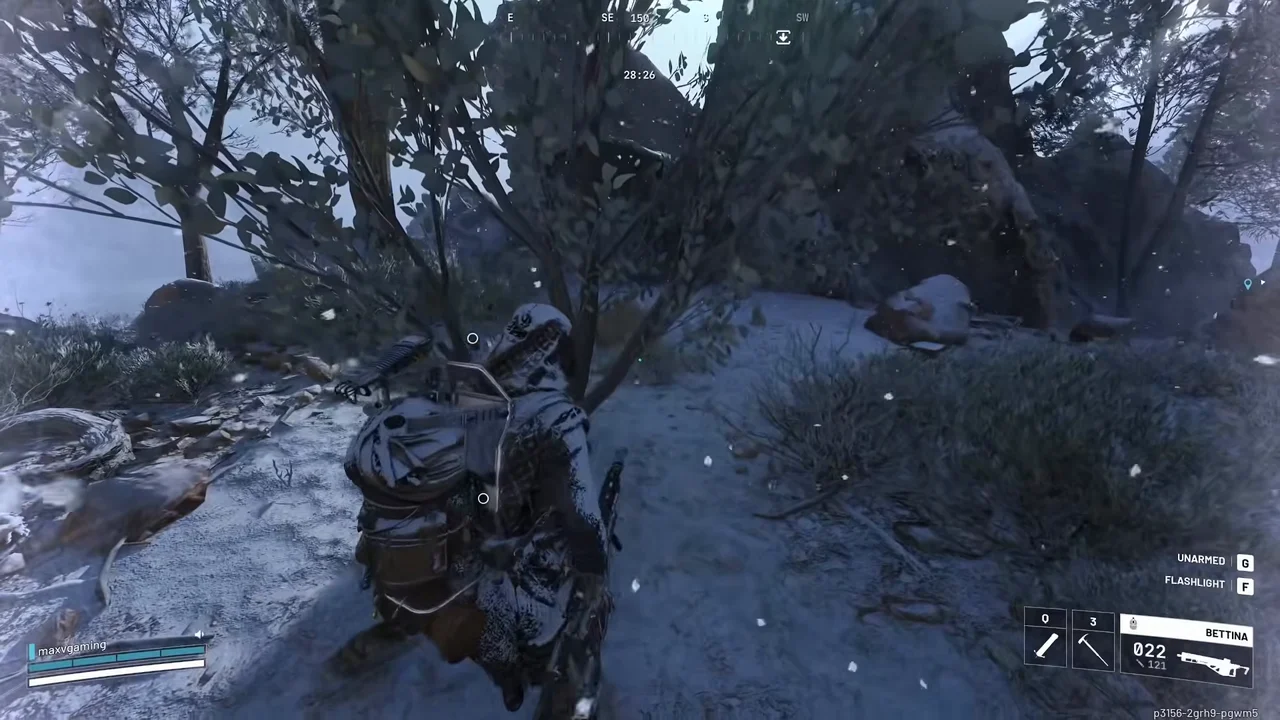 ARC Raiders Cold Snap snow-covered vegetation and outdoor route in recorded gameplay