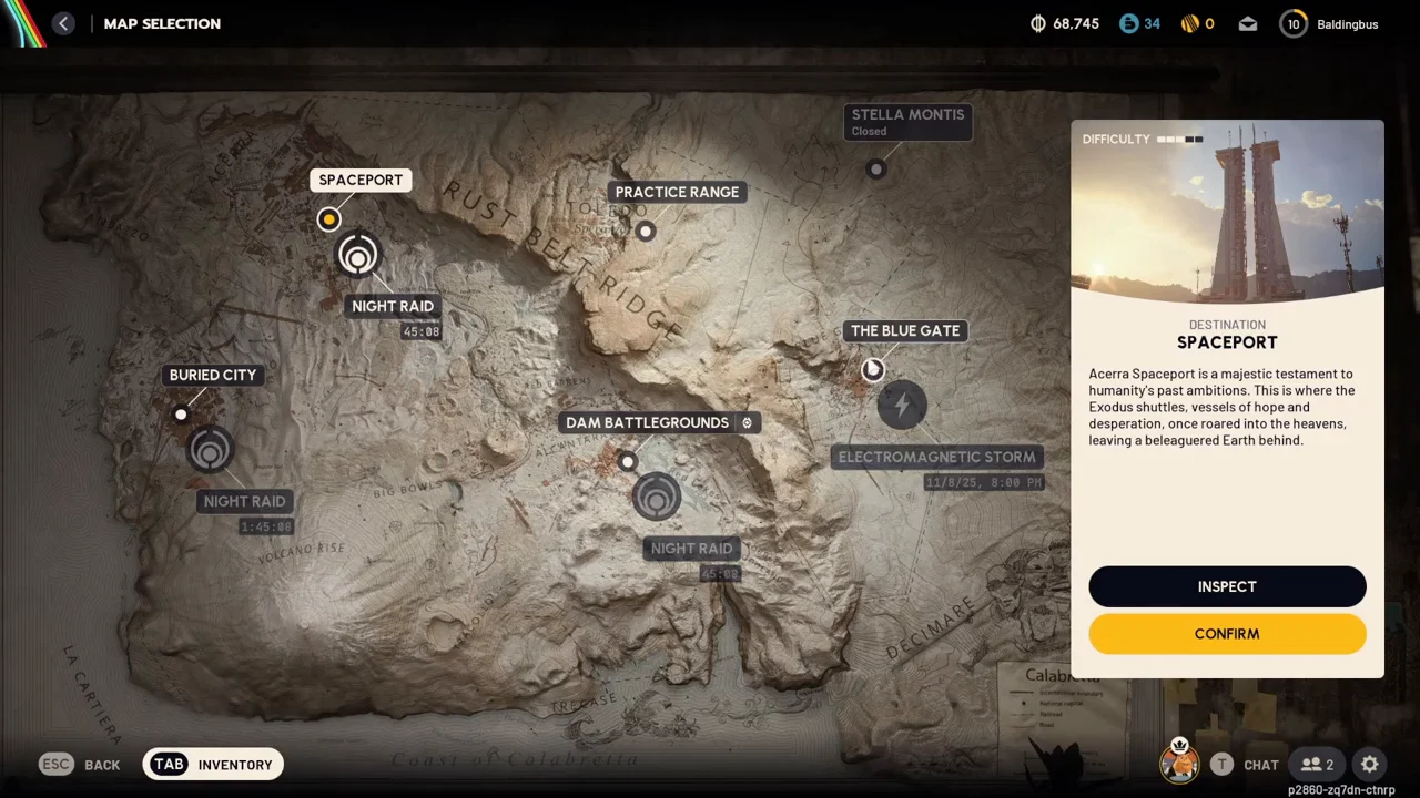 ARC Raiders Spaceport normal destination card without a condition override in historical Map Selection