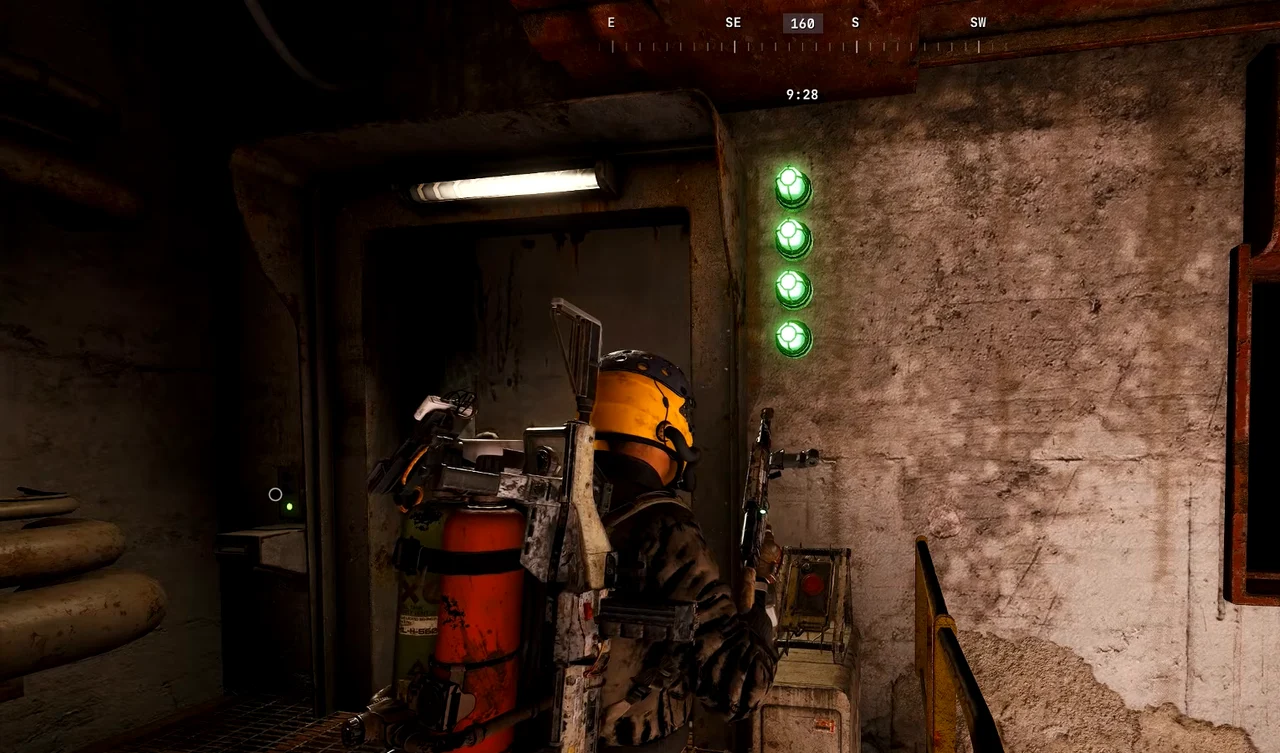 ARC Raiders Riven Tides first puzzle room door opening beside four green indicators.