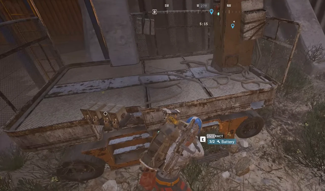 ARC Raiders Riven Tides lift repair prompt showing INTERACT and 3/2 Battery.