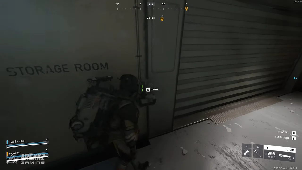 ARC Raiders Stella Montis Storage Room shutter with native OPEN prompt in the recorded Archives approach
