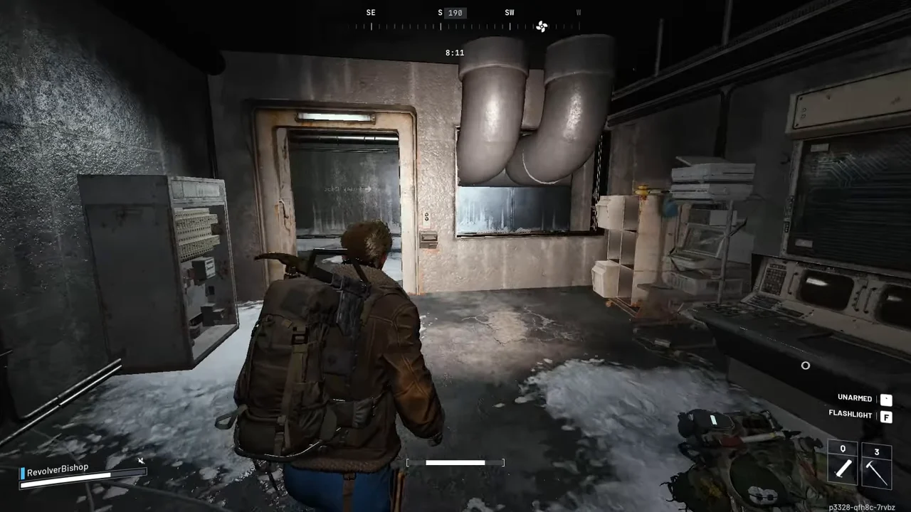 ARC Raiders Stella Montis metal door beneath overhead concrete ducts on the recorded Sandbox B hatch approach.