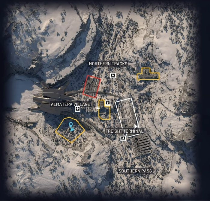 ARC Raiders Pendola Pass native map showing Northern Tracks, the Fallen Emperor, Old Town, the Railyard and Southern Pass