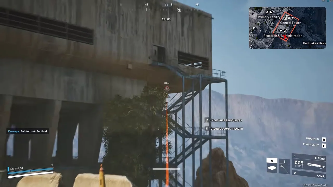 ARC Raiders Dam Battlegrounds Sentinel ping on the exterior Research and Administration staircase