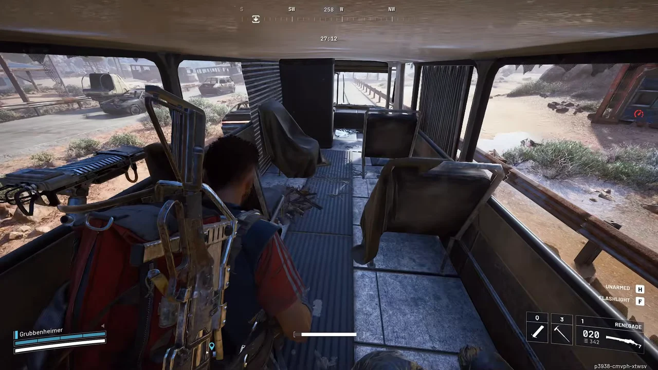 ARC Raiders Spaceport Western Gate bus driver's area with searchable notes for A Wrench in the Works.