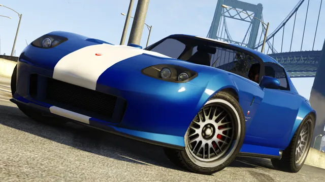 Official Rockstar GTA V image of the blue-and-white Bravado Banshee