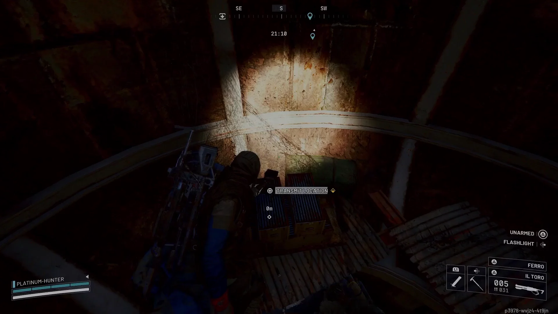 ARC Raiders Spaceport Water Tower stash with TRANSMIT LOCATION prompt