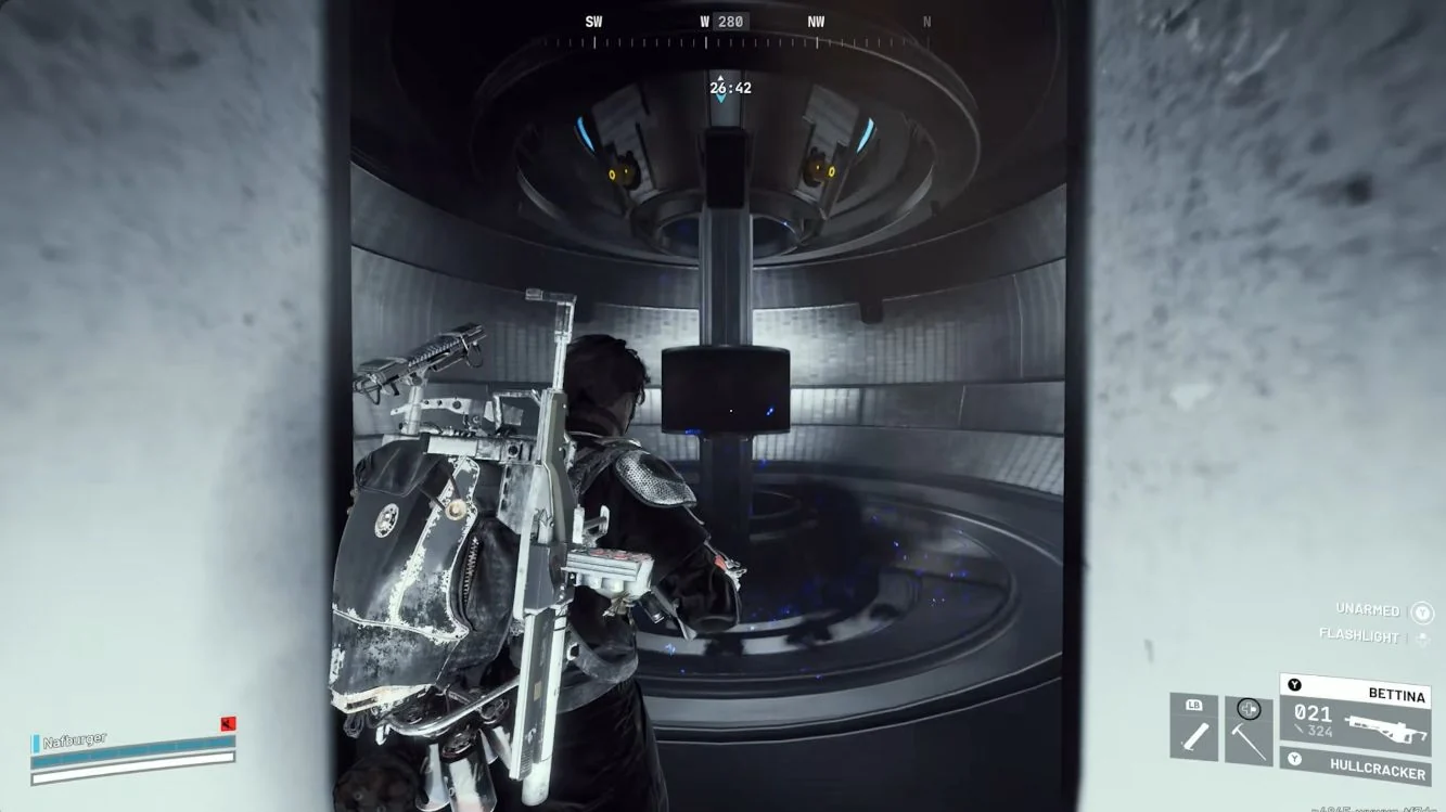 ARC Raiders Pendola Pass Emperor ground-floor elevator room with electrical obstacles and yellow targets around the route.