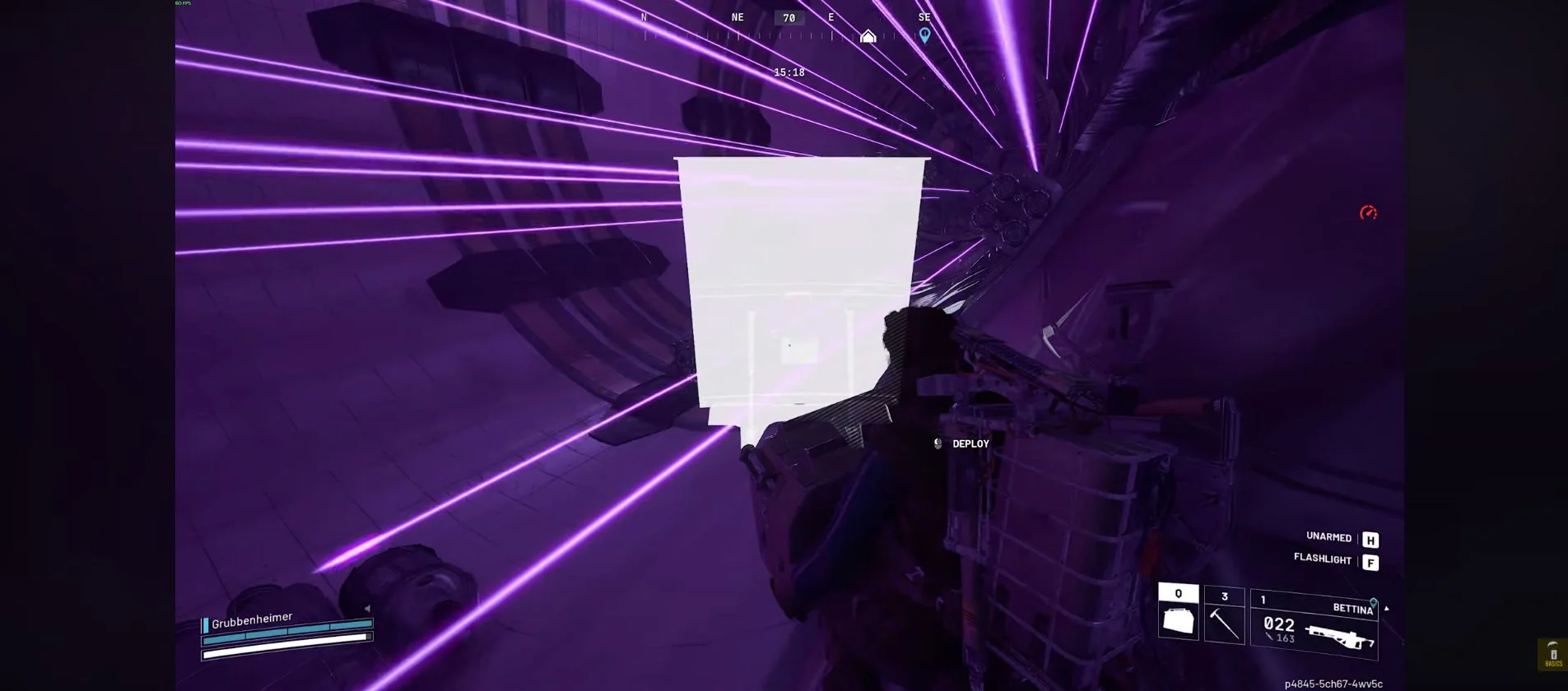 ARC Raiders Pendola Pass Emperor laser room with rotating beams and a deployable-cover placement preview.
