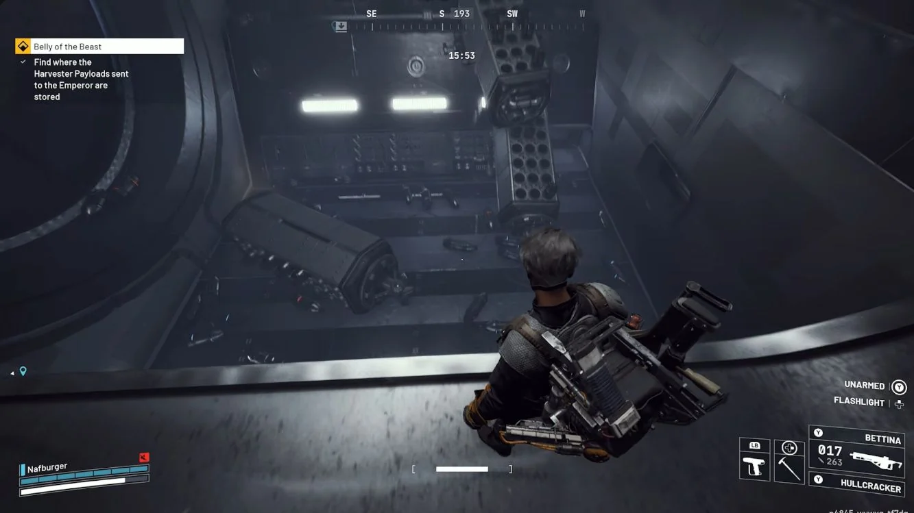 ARC Raiders Pendola Pass doorway overlooking the Emperor final hangar with the payload storage objective completion notification.