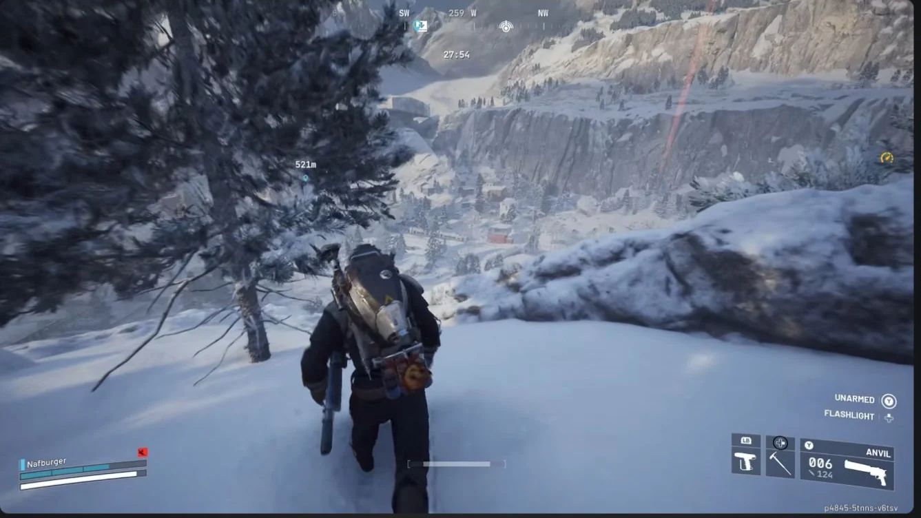 ARC Raiders Pendola Pass active Damaged Emperor Relay red beam visible across the snowy valley.