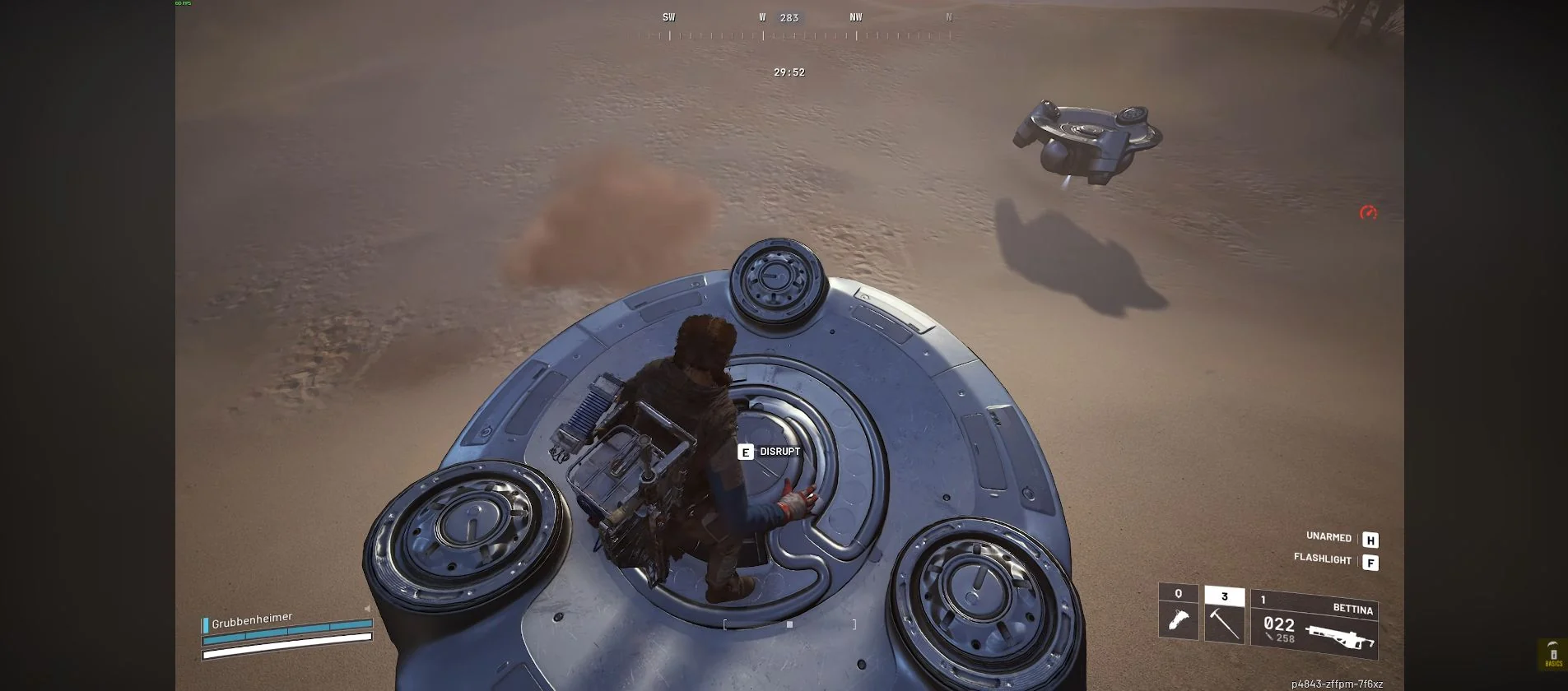 ARC Raiders Buried City landed Reclaimer with Disrupt prompt visible beneath the rider.