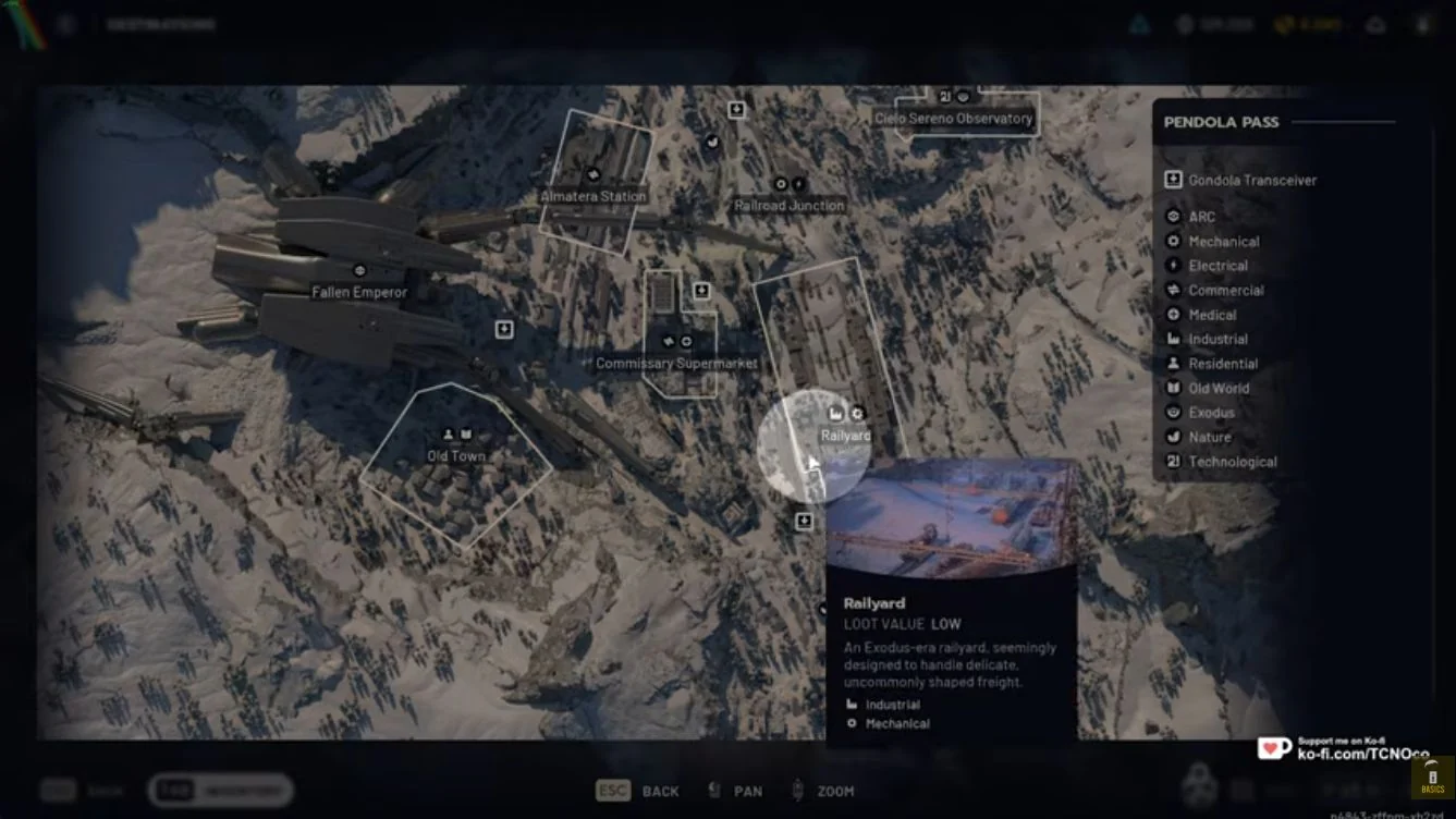 ARC Raiders Pendola Pass map with Old Town west of Railyard.
