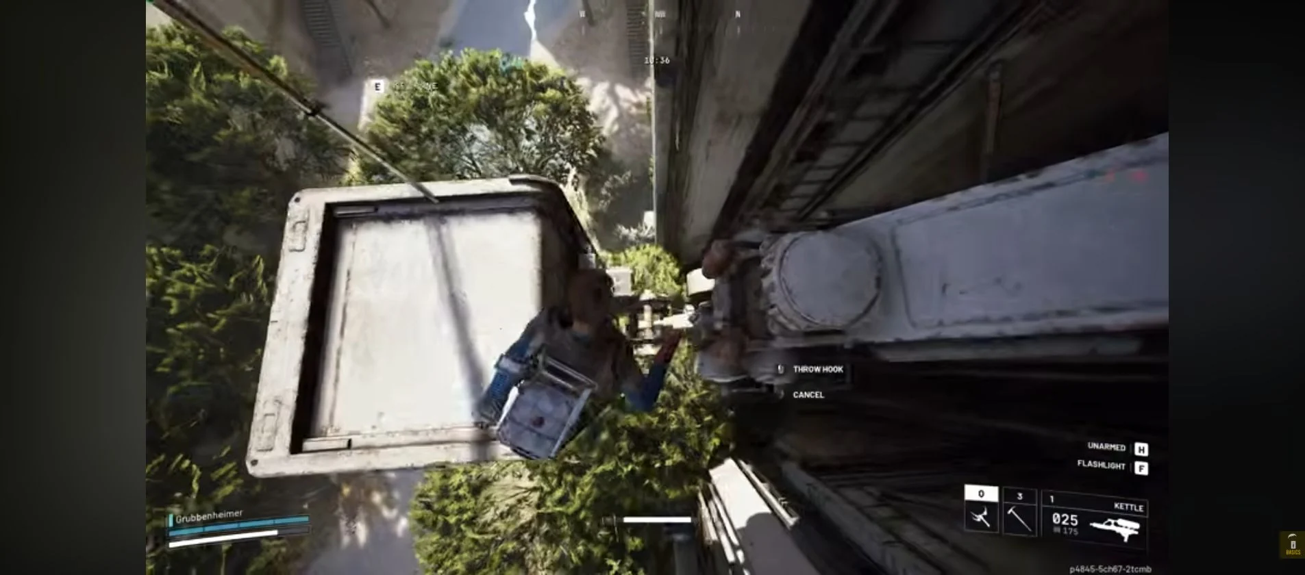 ARC Raiders Spaceport suspended cargo crate approached with a Grappling Hook at North Trench Tower.