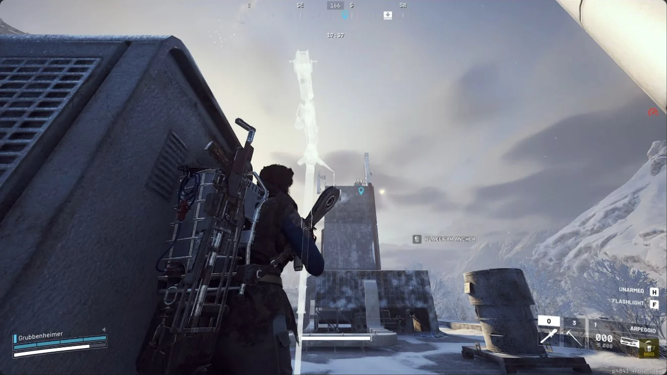 ARC Raiders Pendola Pass Railyard Zipline placement preview aimed from the nearby building roof to the tallest tower.