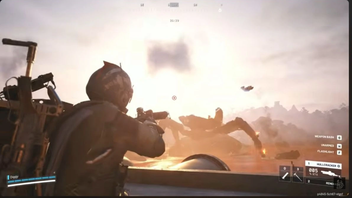 ARC Raiders player aiming from cover at the Queen outside the Harvester on Dam Battlegrounds