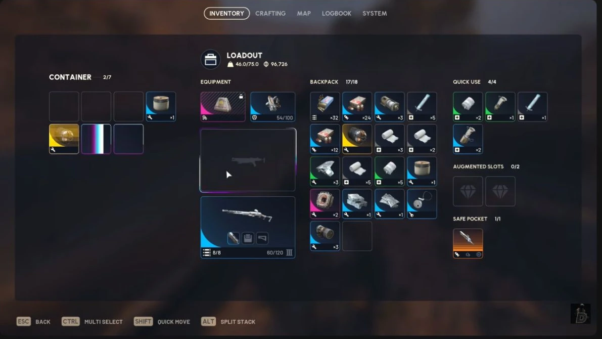 ARC Raiders Queen leg-container inventory on Dam Battlegrounds showing a gold item icon