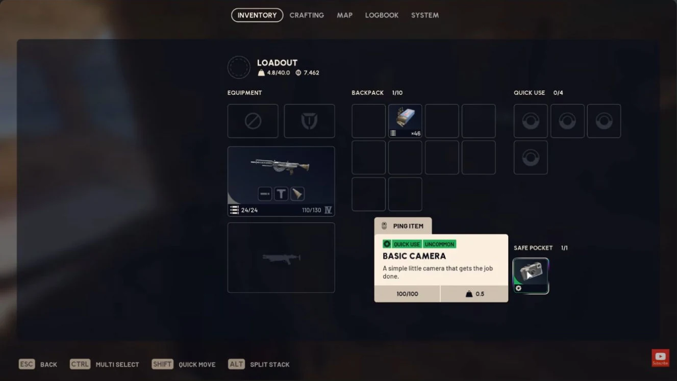 ARC Raiders inventory showing the Basic Camera for the Outpost photograph
