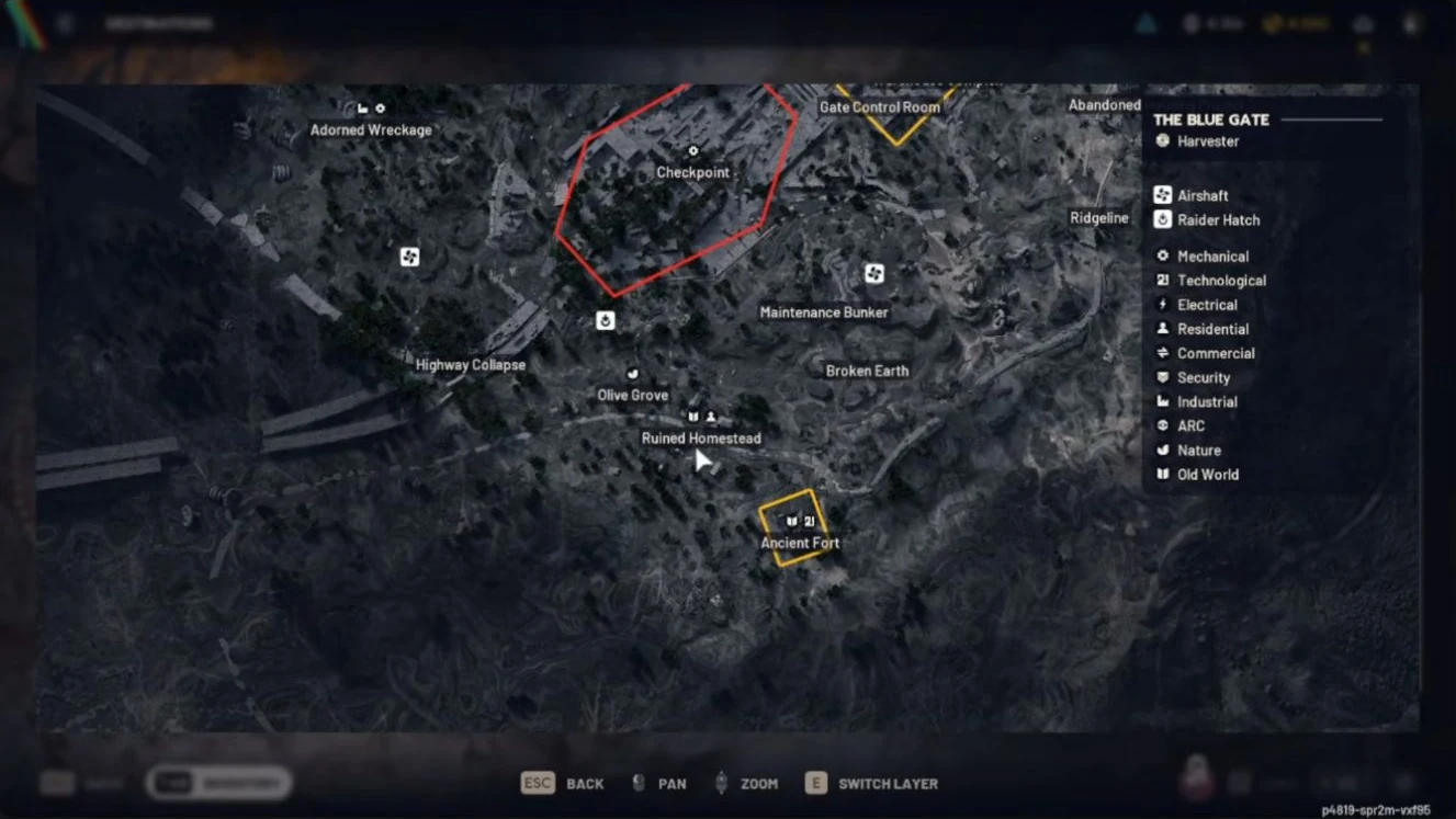 ARC Raiders The Blue Gate map showing Ruined Homestead, Olive Grove and Ancient Fort