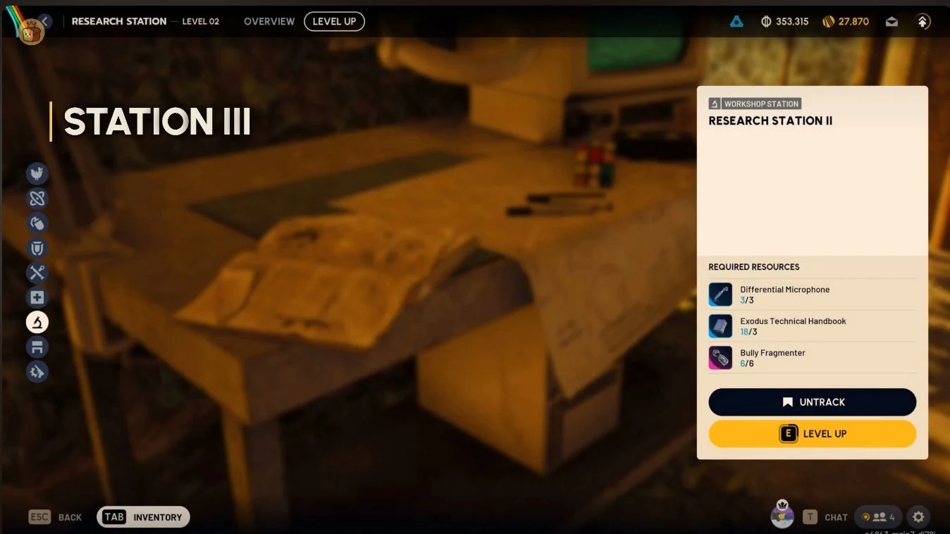 ARC Raiders Research Station II Level Up panel for the upgrade to Station III
