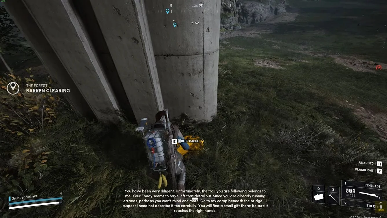 ARC Raiders Blue Gate Barren Clearing highway support with Dig Up Cache prompt.