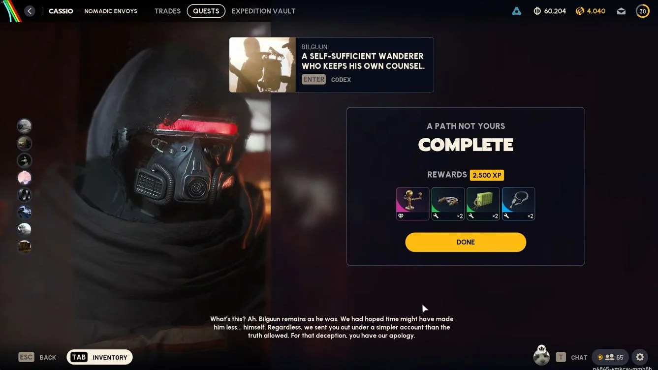 ARC Raiders A Path Not Yours completed quest screen with Cassio and 2500 XP.
