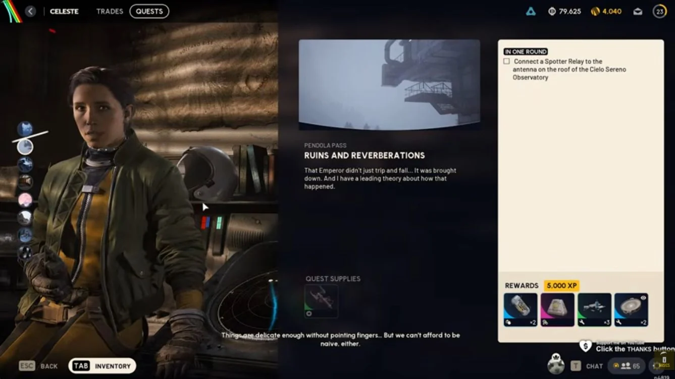 ARC Raiders Ruins and Reverberations quest screen for Pendola Pass showing In One Round and 5000 XP.