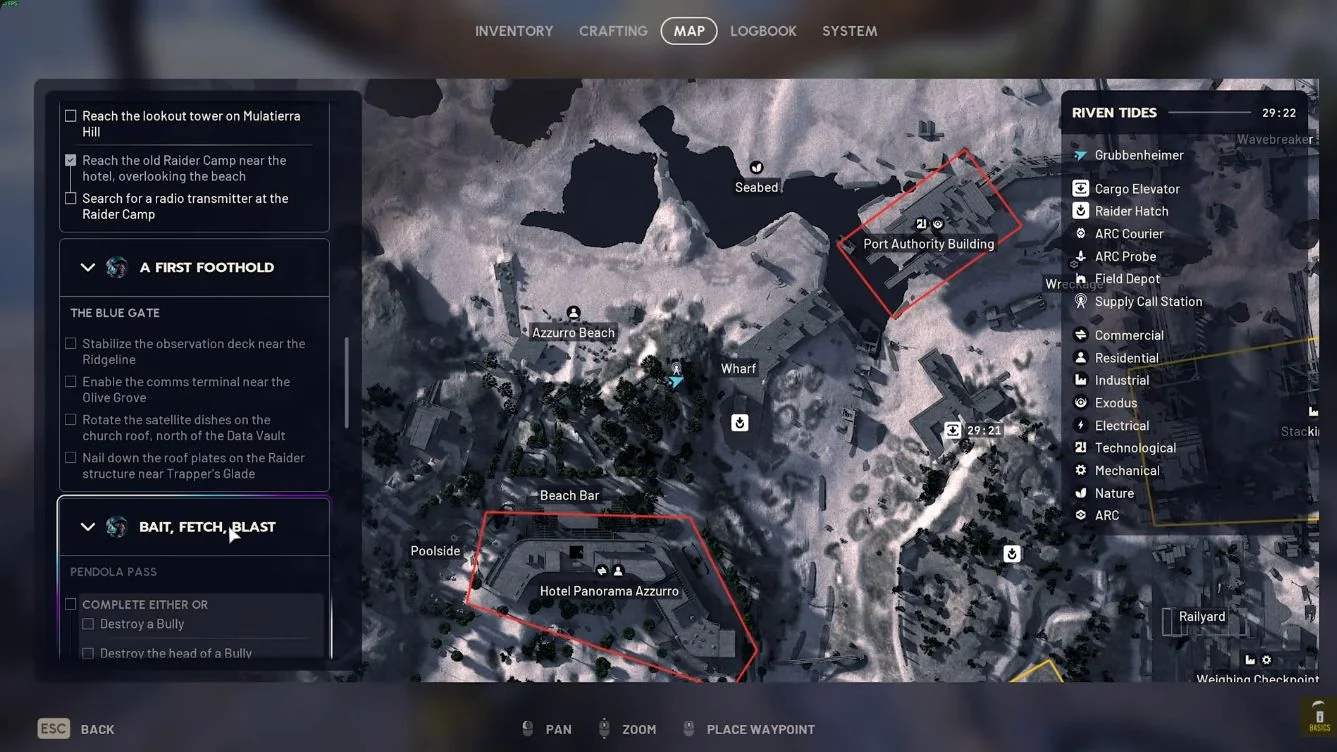 ARC Raiders Riven Tides old Raider Camp map north of Hotel Panorama Azzurro.