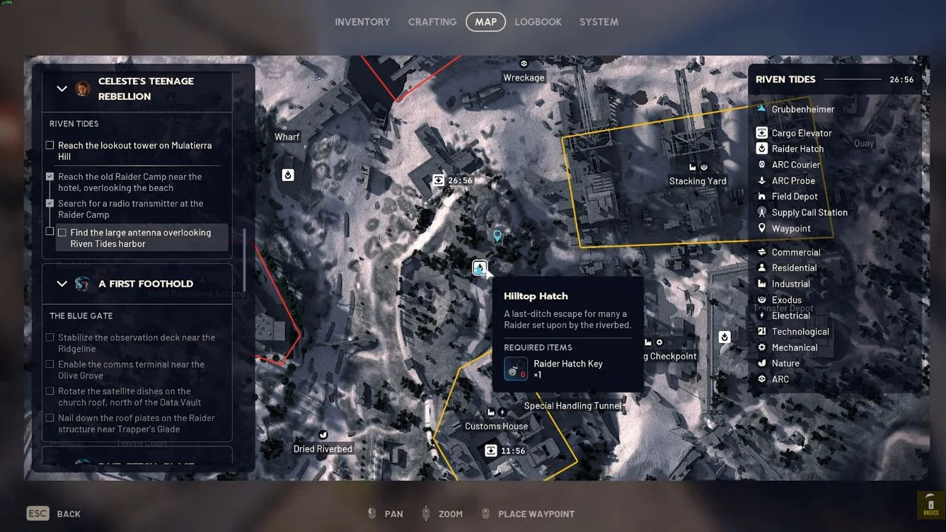 ARC Raiders Riven Tides Mulatierra Hill lookout tower map beside Hilltop Hatch.