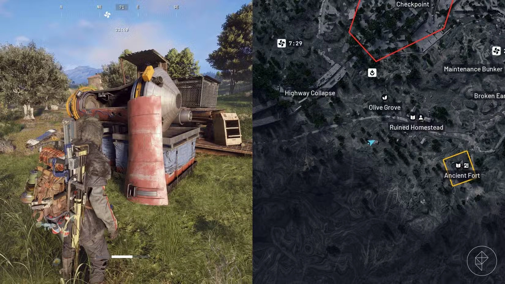 ARC Raiders Gondola Prototype in The Blue Gate Farmlands and its map location for To The Skies, a quest about gondolas serving Pendola Pass