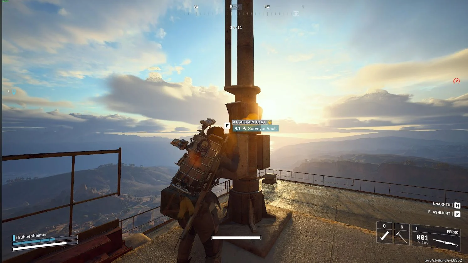 ARC Raiders Spaceport Launch Towers Attach ARC Part prompt showing one Surveyor Vault required.