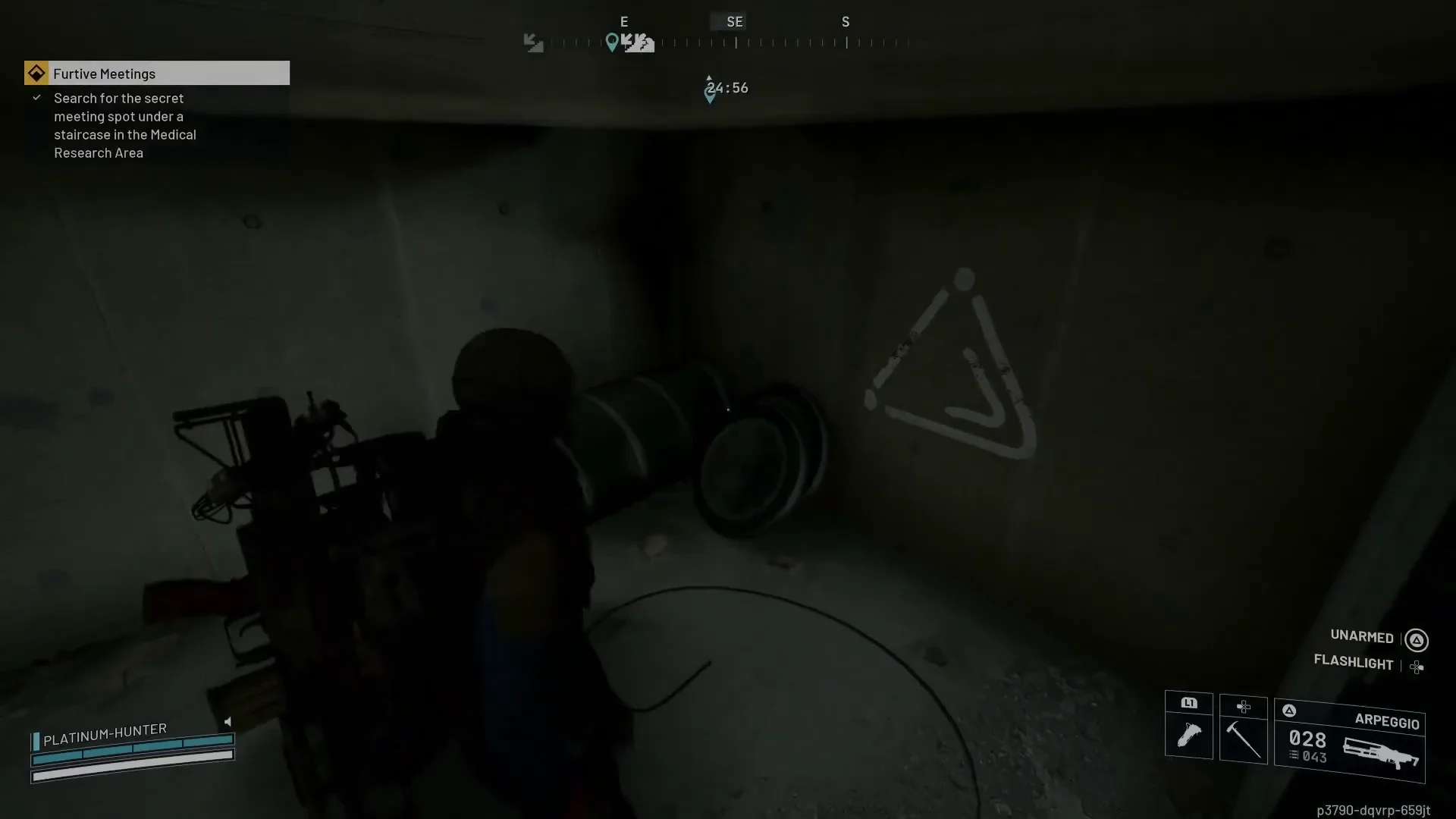 ARC Raiders Stella Montis Medical Research wall marking under the staircase
