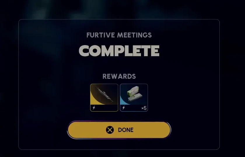 ARC Raiders furtive meetings quest-completion reward screen in Speranza