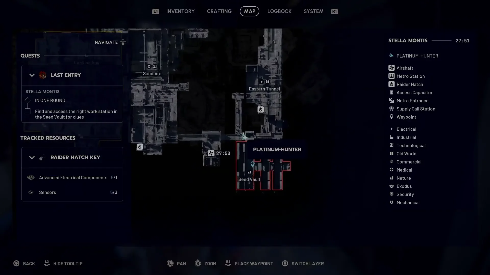 ARC Raiders Stella Montis map showing Seed Vault below Eastern Tunnel