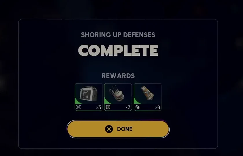 ARC Raiders shoring up defenses quest-completion reward screen in Speranza