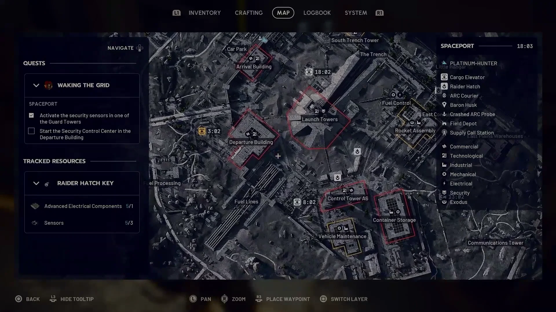 ARC Raiders Spaceport map showing the Departure Building and nearby Arrival Building