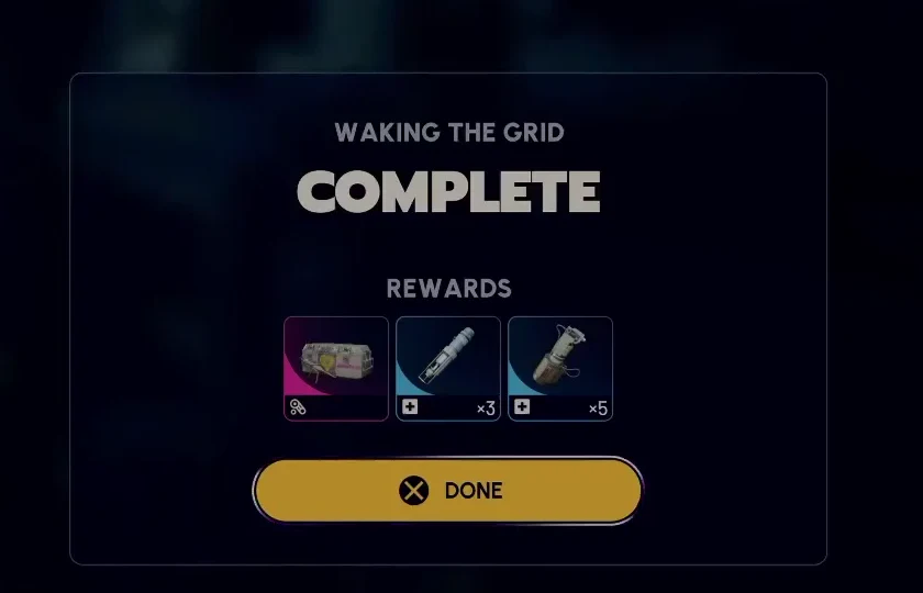 ARC Raiders waking the grid quest-completion reward screen in Speranza