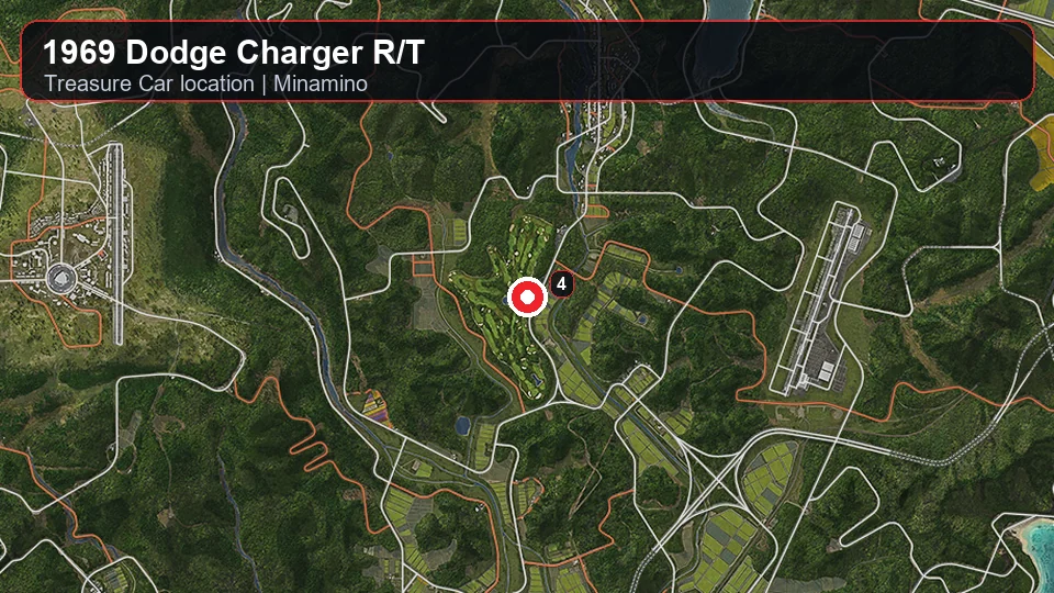 1969 Dodge Charger R/T Treasure Car map screenshot in Minamino