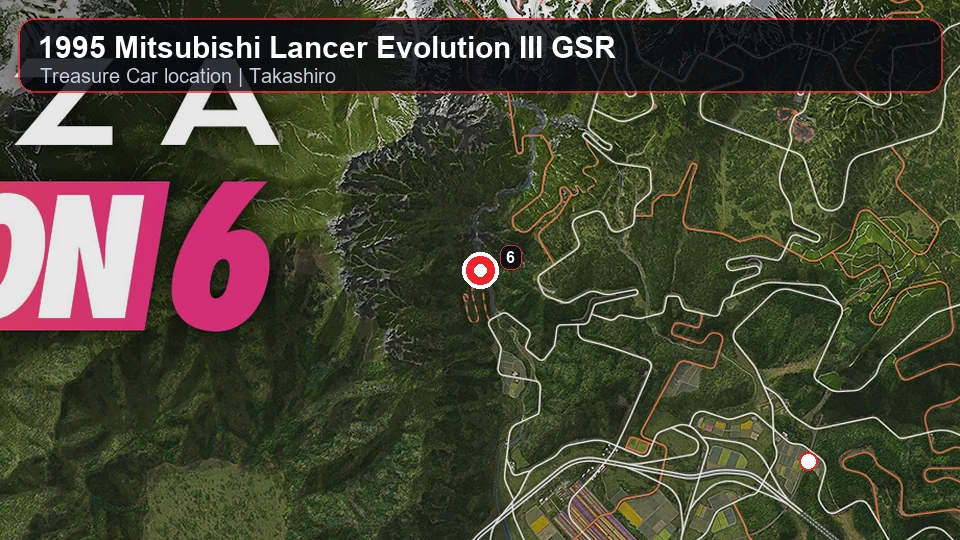 1995 Mitsubishi Lancer Evolution III GSR Treasure Car map screenshot in Takashiro