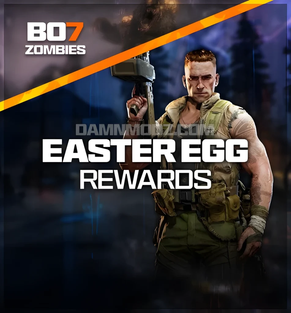 Black Ops 7 Zombies Easter Egg rewards service image featuring BO7 zombie-slayer character and endgame quest items, promoting fast Easter Egg completion and unlocks for rare Zombies mode rewards, storyline progression, and exclusive cosmetics.