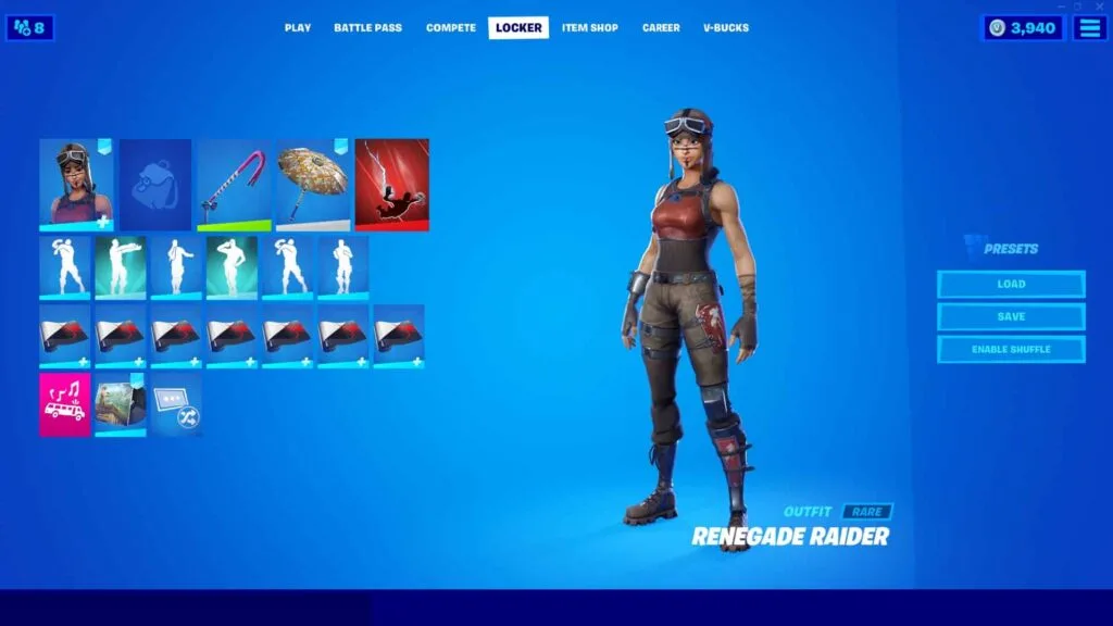 RENEGADE RAIDER, GLOW, MINTY, MAKO  120+ SKINS