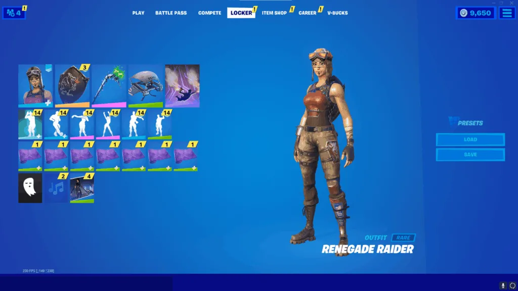 RENEGADE RAIDER, BLACK KNIGHT, MINTY  91+ SKINS