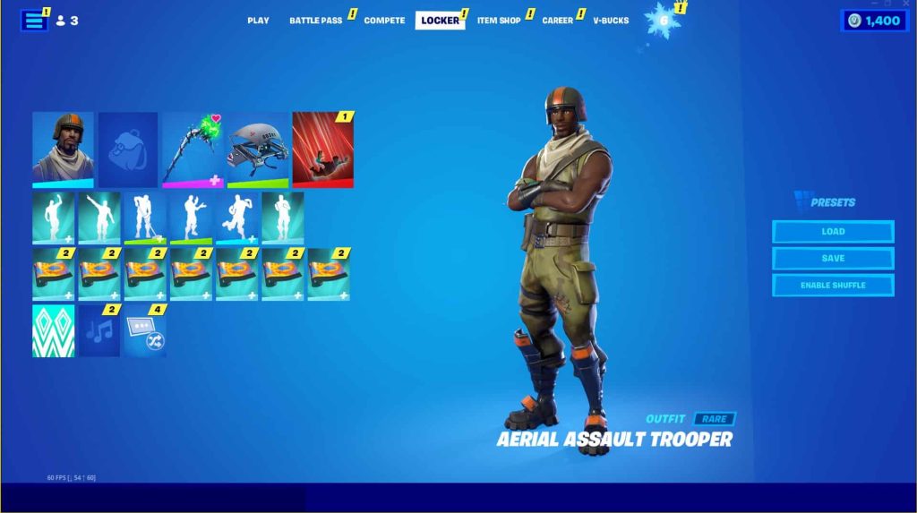 AERIAL ASSAULT, BLACK KNIGHT, GALAXY, GLOW, MINTY, MAKO  222+ SKINS