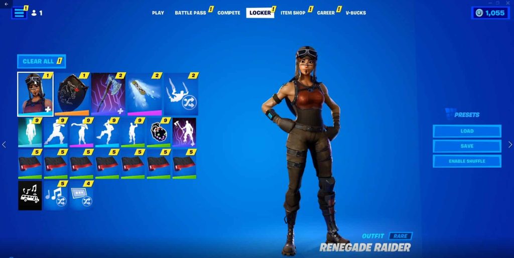 RENEGADE RAIDER, OG SKULL, BLACK KNIGHT, WILDCAT, IKONIK, GLOW, PSYCHO, ROYALE BOMBER, MAKO